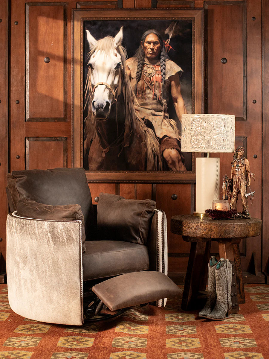 Toledo Saddle Stitch Leather Lamp – Cream Base & Embossed Leather Shade