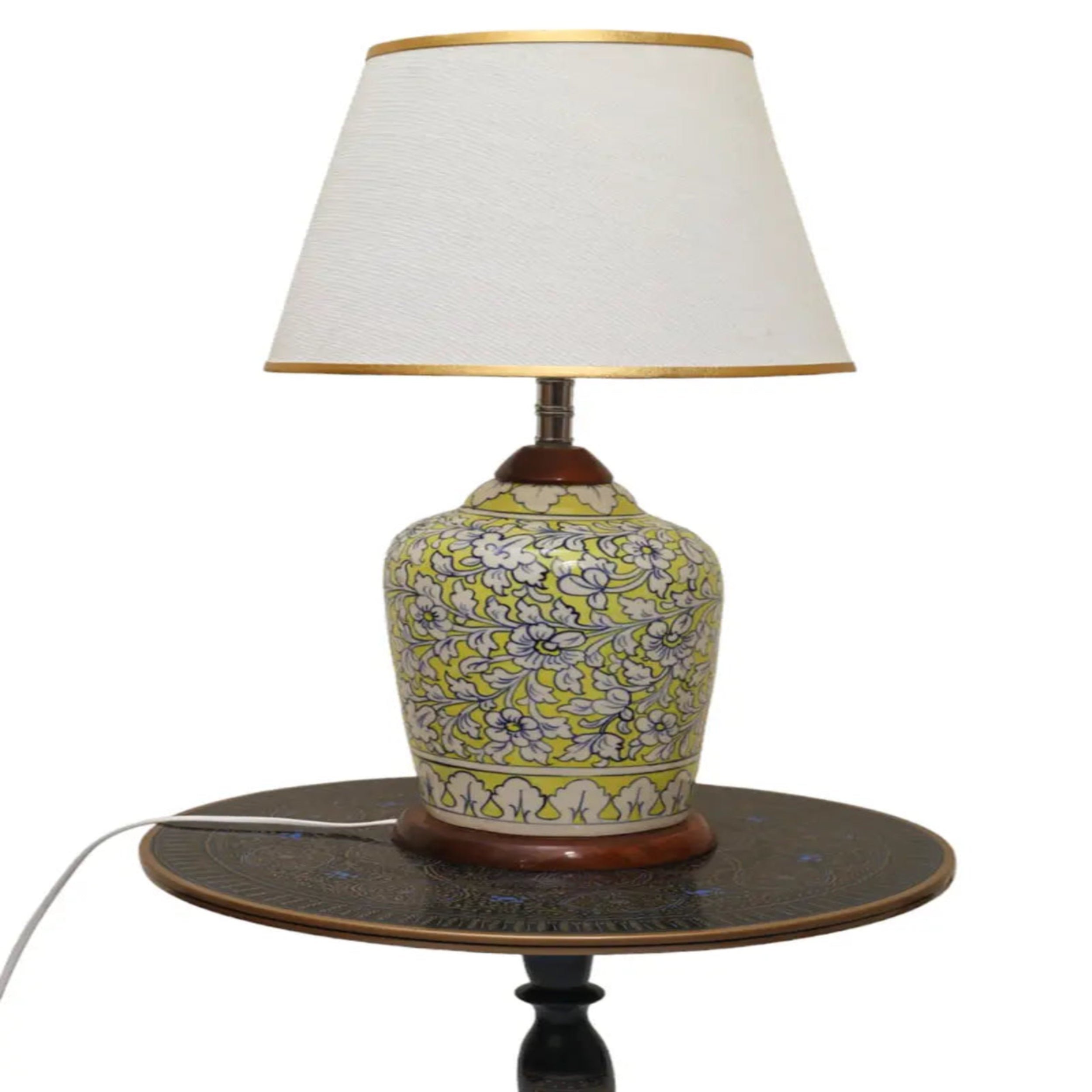 Yellow handcrafted ceramic table lamp - 58cm