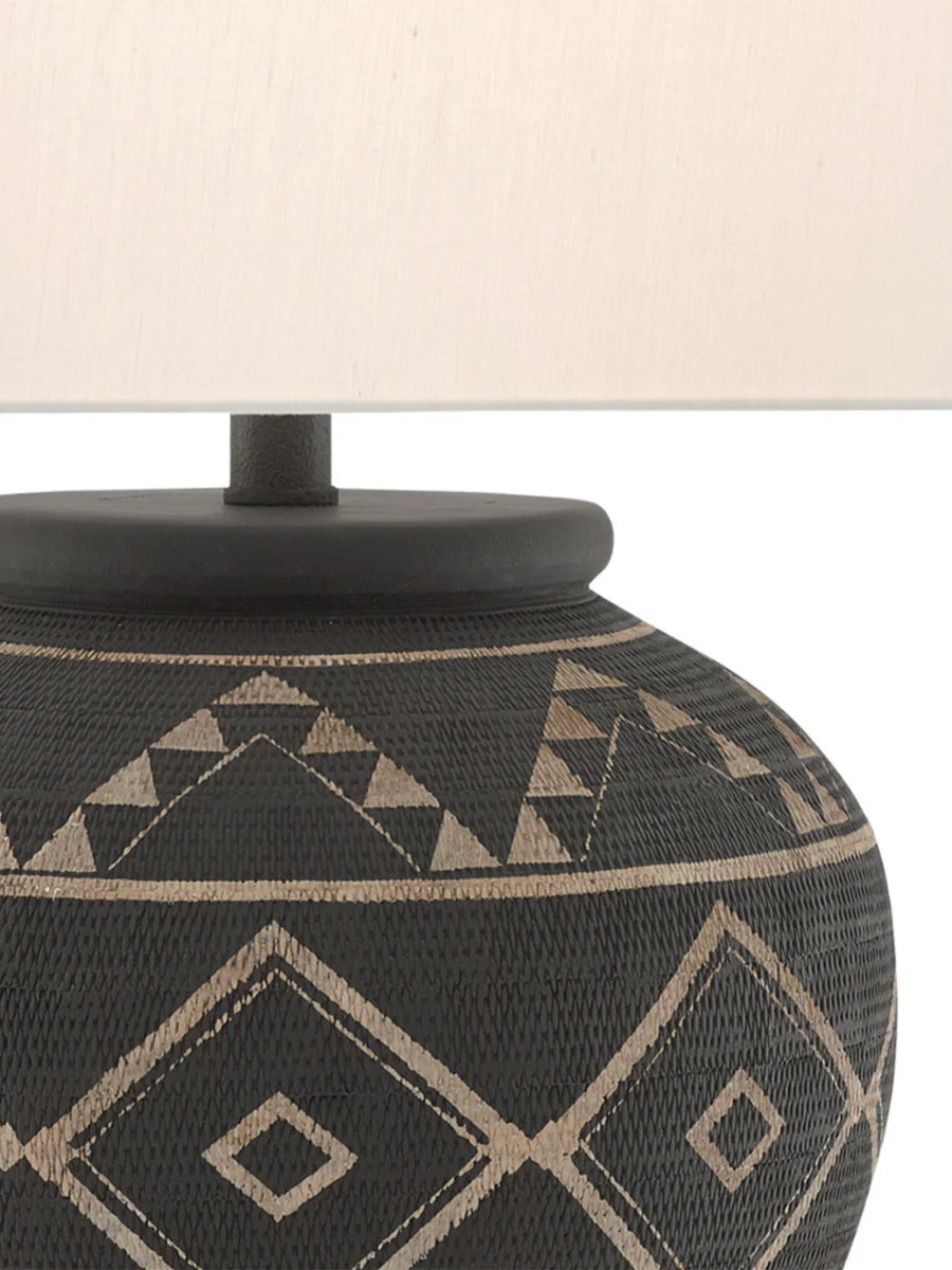 Tattoo Table Lamp – Hand-Etched Terracotta with Rustic Elegance