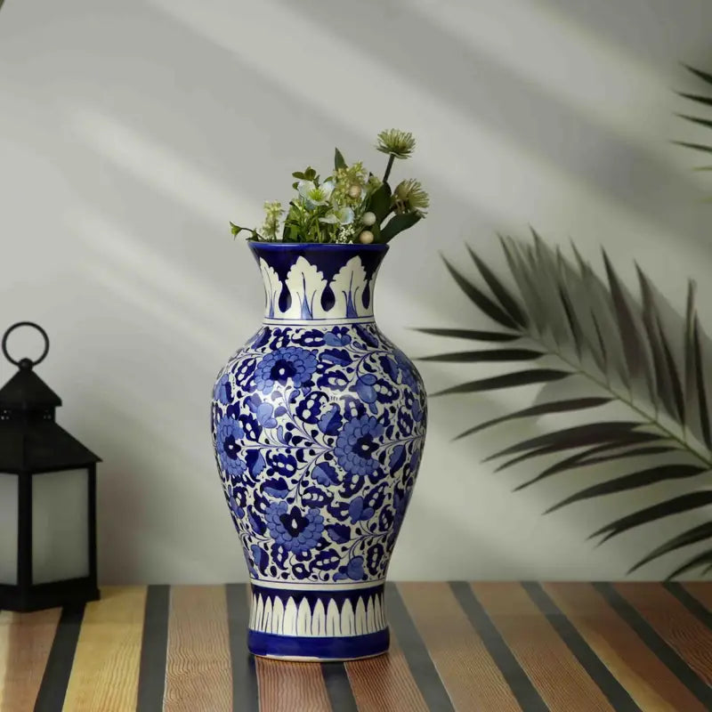 Bouquet Blue Vase Handmade and Hanpainted Ceramic 43 cm