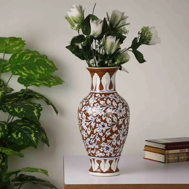 Brown Flower Vase Large Bouquet Handmade & Handpainted Vase 43 cm