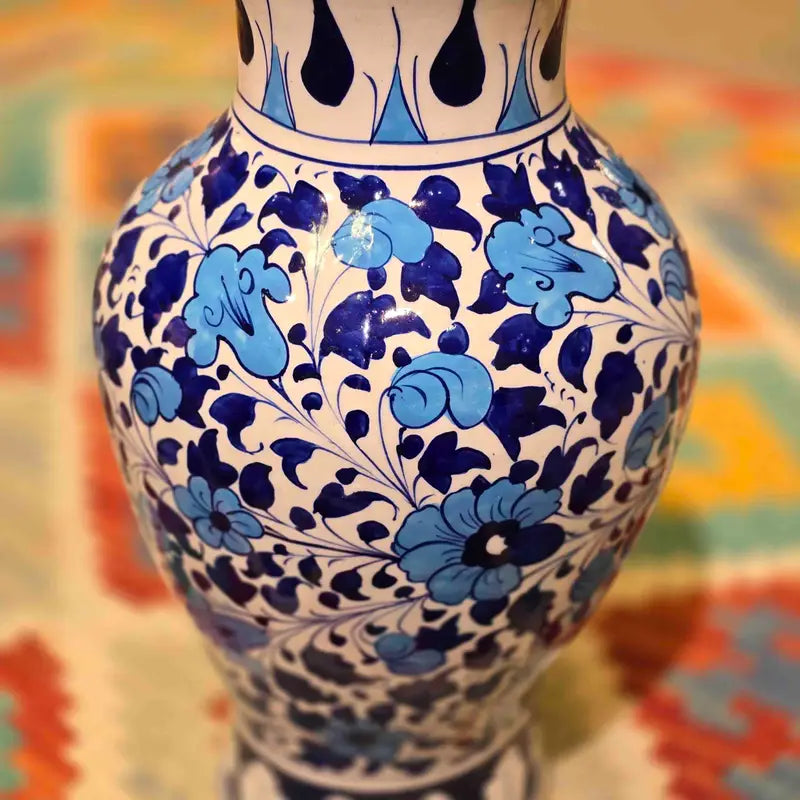 Body Shape Blue Flower Vase Ceramic Handcrafted and Handpainted
