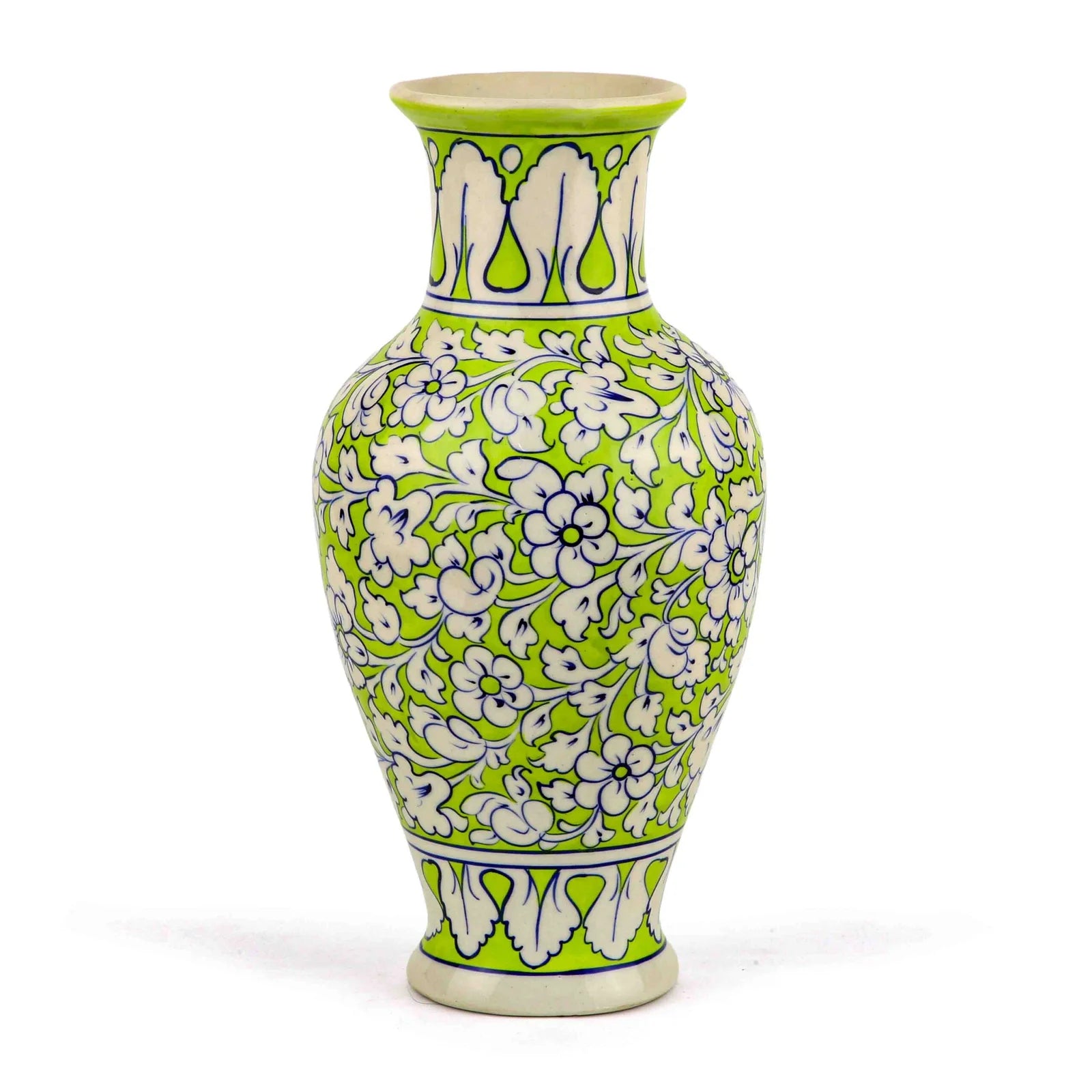 Green Large Flower Vase Handpainted Intricate Patterns 43 cm