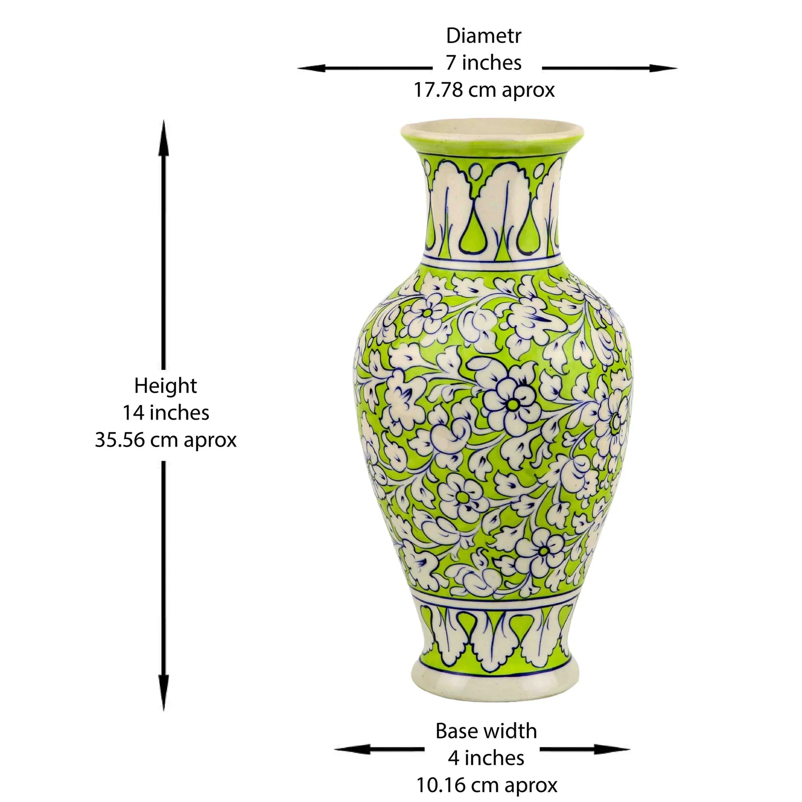 Green Large Flower Vase Handpainted Intricate Patterns 43 cm