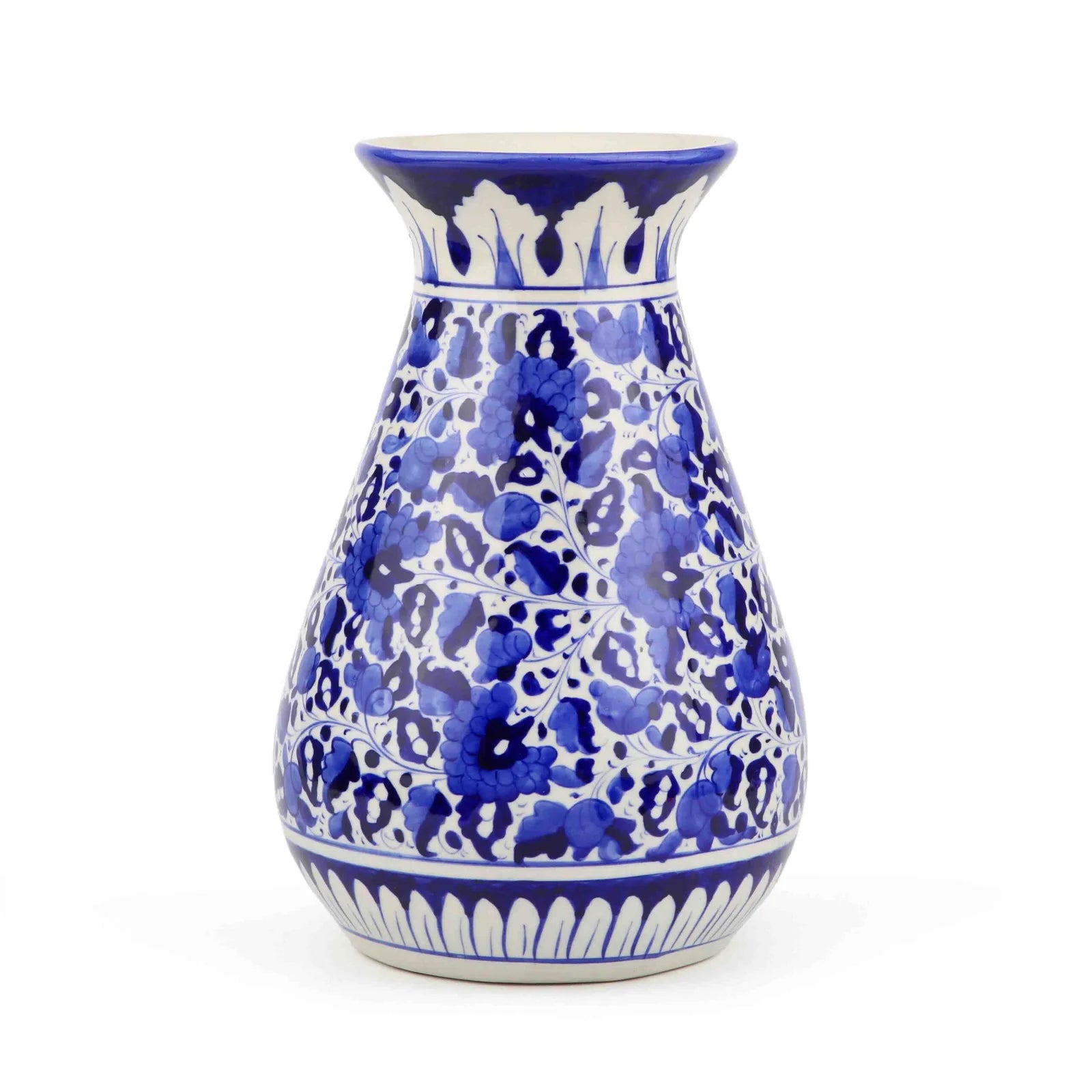 Bud Vase Handmade Ceramic Handpainted Blue Pottery 48 cm
