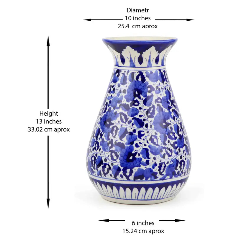 Bud Vase Handmade Ceramic Handpainted Blue Pottery 48 cm