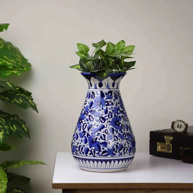 Bud Vase Handmade Ceramic Handpainted Blue Pottery 48 cm