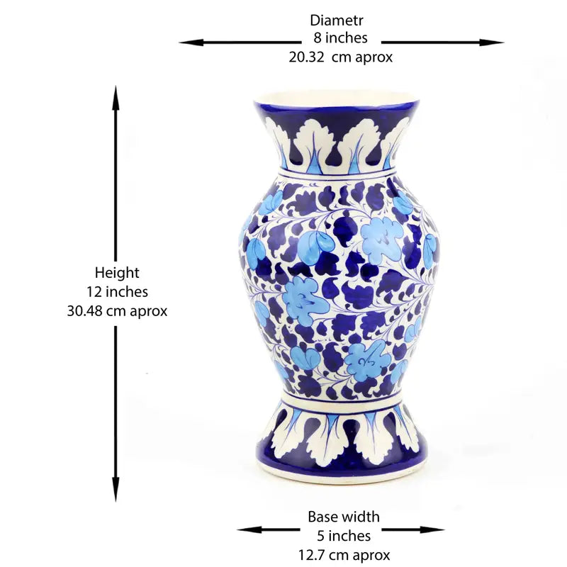 Amphora Vase Handcrafted and Handpainted in Blue Pottery 33 cm