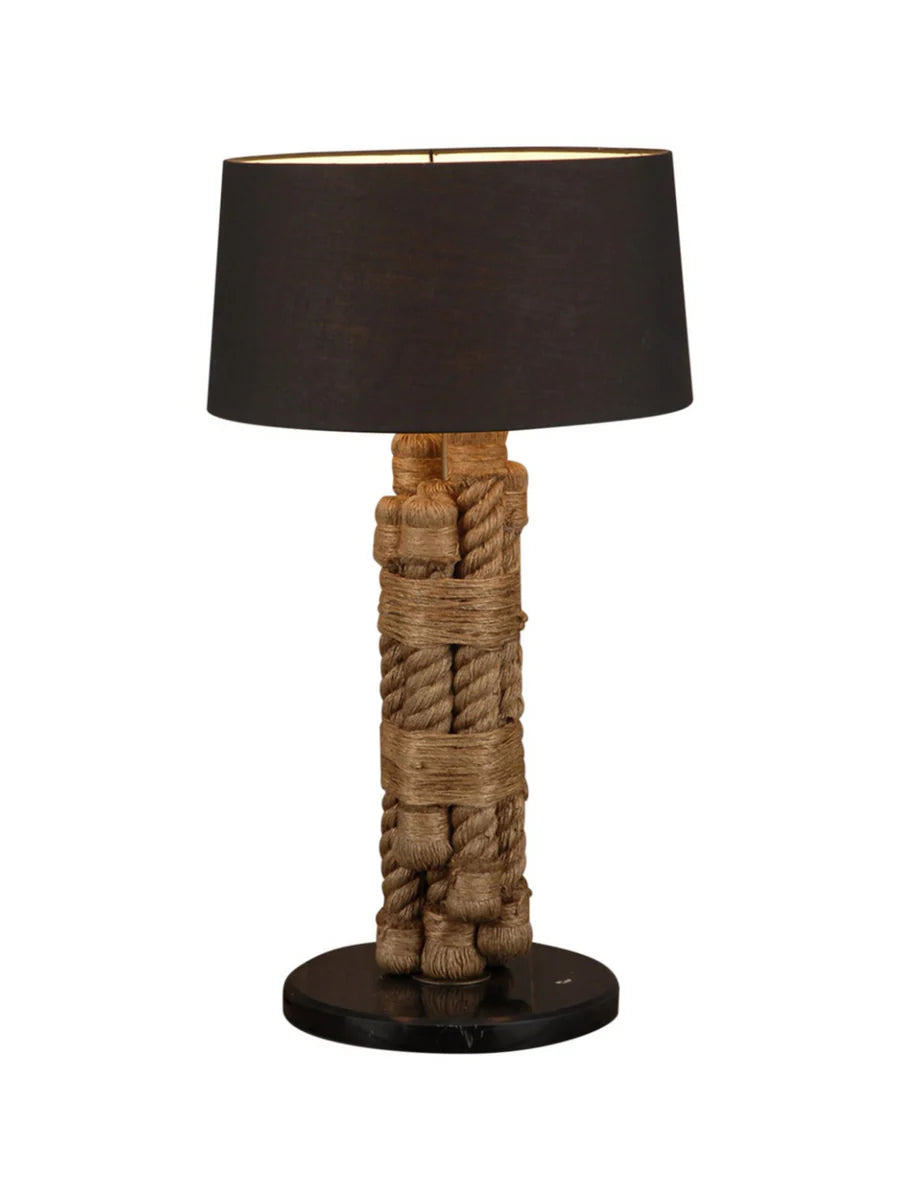 Vintage Marble Table Lamp – Rustic Rope Wrapped with Black Marble Base